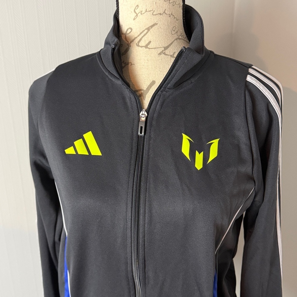 Adidas Men's Messi Icon Logo Jacket in Sark Gray and Blue size Small - Picture 6 of 8